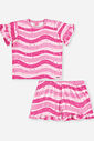 Conjunto Infantil Menina Blusa e Short Listrado Rosa em Malha Suede