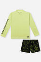 Conjunto Infantil Menino Camiseta UV e Sunga Boxer Palmas Verde