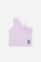Conjunto Infantil com Blusa Cropped em Ribana e Shorts Saia Estampa Sara Salamandra – Look Menina Ve LILAS BRUMA
