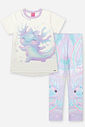 Conjunto Infantil com Blusa Estampa Sara Salamandra e Legging em Suplex – Look Menina Verão com Stra NATURAL/LL BRUMA