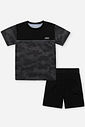 Conjunto Infantil Menino Sportswear Preto com Camiseta Camuflada e Bermuda em Malha Dry Conjunto Infantil Menino Sportswear Preto com Camiseta Camuflada e Bermuda em Malha Dry