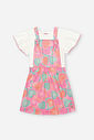 Conjunto Infantil Neon Love com Blusa em Cotton e Salopete Estampada – Look Menina Verão Rosa Barbie NATURAL/RS BARBIE