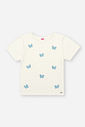 Blusa Infantil com Borboletas Bordadas – Camiseta Menina em Cotton Verão NATURAL/AZ PORCELANA