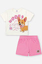 Conjunto Bebê Menina Cachorrinha com Orelhas Interativas – Blusa Boxy e Shorts em Algodão NATURAL/RS CONFETE