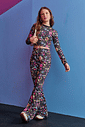 Conjunto Blusa Boxy E Calça Boot Cut Total Print Preto Dway