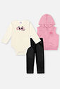 Conjunto Bebê Menina Body; Calça E Colete Em Pelo Rosa Mundo Cinti