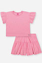 Conjunto Infantil Neon Love com Blusa e Shorts em Meia Malha P.A com Glitter – Look Menina Verão ROSA BARBIE
