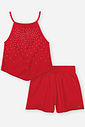 Conjunto Infantil de Natal com Blusa Bata e Shorts em Moletinho Waffle – Look Menina Verão com Stras VERMELHO MARTE