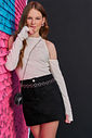Conjunto Blusa Cropped E Saia Em Cotelê Preto E Bege Dway