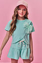 Blusa Boxy Infantil Menina com Laço em Tule Foil Menta