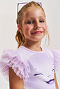 Conjunto Infantil com Blusa Estampa Sara Salamandra e Saia Shorts em Tule Foil – Look Menina Verão c LILAS BRUMA
