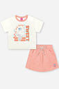 Conjunto Infantil Neon Love com Blusa Boxy e Shorts Saia em Moletom P.A – Look Menina Verão com Rele NATURAL/LARANJA NEON