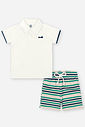 Conjunto Infantil Esportivo Clássico com Camisa Polo e Bermuda Listrada em Moletom Linho NATURAL/OFF WHITE