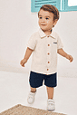 Conjunto Infantil Divertto Esporte Fino com Camisa em Tecido Melange e Bermuda em Sarja AZUL/NATURAL