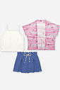 Conjunto Infantil com Regata Cropped em Cotton e Shorts com Kimono em Tule – Look Menina Verão com S NATURAL/AZ PROVENCE
