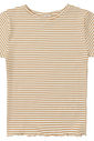 Blusa Infantil Cropped Listrada com Frufru Bege Blusa Infantil Cropped Listrada com Frufru Bege