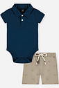 Conjunto Bebê Menino Body Marinho e Bermuda Barcos de Papel