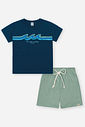 Conjunto Infantil Divertto Casual Arrumadinho com Camiseta em Meia Malha e Bermuda em Nylon Melange AZ MARINHO/VD OLIVE
