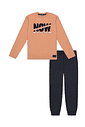 Conjunto Camiseta E Calça Jogger Em Sarja Bege E Preto Abrange
