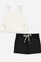 Conjunto Infantil Menina Regata Cropped e Short-Saia com Linho Preto