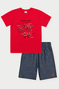 Conjunto Menino Robôs Dinossauros Vermelho Abrange