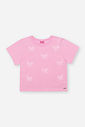Blusa Infantil Boxy com Borboletas e Strass – Camiseta Menina em Meia Malha Verão ROSA IOGURTE