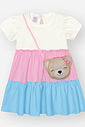 Vestido Bebê Menina Color Block com Bolsa Ursinha – Vestido Infantil em Algodão Cinti Baby NATURAL/RS IOGURTE/AZ PORCELANA