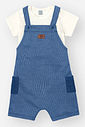 Conjunto Infantil Divertto Clássico Arrumadinho com Body em Cotton e Jardineira em Moletinho Listrad NATURAL/AZ DENIM
