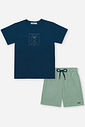 Conjunto Infantil Menino Camiseta Palma Bordada e Bermuda Olive