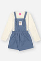 Conjunto Infantil Menina Blusa E Jardineira Natural E Azul Mundo Cinti