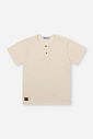 Camiseta Infantil Henley em Malha Eco Bege Mesclado