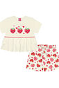 Conjunto Infantil Menina Blusa E Short Strawberry Natural E Vermelho Cinti Conjunto Infantil Menina Blusa E Short Strawberry Natural E Vermelho Cinti