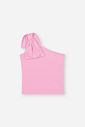 Conjunto Infantil com Blusa de Um Ombro Só e Saia Shorts em Cetim Glow – Look Menina Verão com Stras ROSA IOGURTE