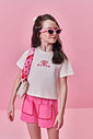 Conjunto Infantil Menina Blusa Boxy e Short Rosa com Morango Bordado