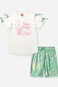 Conjunto Infantil Blusa Laços e Ciclista Metalizada Verde
