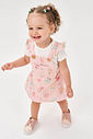 Conjunto Bebê Menina Body E Salopete Flores Natural E Rosa Cinti