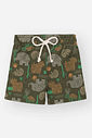 Conjunto Infantil Casual com Body de Animais da Savana e Bermuda em Moletom Linho NATURAL/VD MUSGO