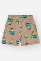 Conjunto Infantil Casual Divertido com Regata em Meia Malha e Bermuda Estampada em Moletom Linho VD VIVID/BG CAFE LATTE