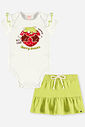 Conjunto Bebê Body com Morango Puff e Saia