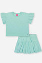 Conjunto Infantil Neon Love com Blusa e Shorts em Meia Malha P.A com Glitter – Look Menina Verão VERDE BRISA