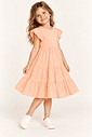 Vestido Infantil em Camadas Manga Curta Laranja Vestido Infantil em Camadas Manga Curta Laranja