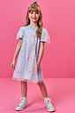 Vestido Infantil em New Stretch com Tule Foil – Vestido Menina Verão com Estampa de Ursinha AZUL PORCELANA