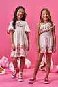 Vestido Infantil em Cotton Linho Off White – Vestido Menina Verão com Strass e Pompons OFF WHITE