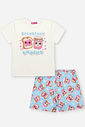 Pijama Infantil com Blusa e Shorts em Malha Suede – Pijama Menina Verão Estampa Breakfast Buddies NATURAL/AZ PORCELANA