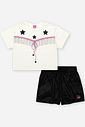Conjunto Infantil com Blusa Boxy Boiadeira e Shorts em Malha Glow – Look Menina Verão com Glitter NATURAL/PRETO