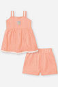 Conjunto Bebê Menina Blusa e Shorts Listrado Laranja Neon