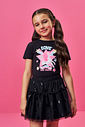 Conjunto Infantil com Blusa em Cotton de Unicórnio e Saia Shorts em Tule de Estrelas – Look Menina V PRETO