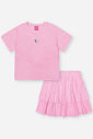 Conjunto Infantil com Blusa e Saia Shorts em Malha Botonê – Look Menina Verão com Algodão ROSA IOGURTE