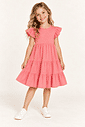 Vestido Infantil em Camadas Manga Curta Coral Vestido Infantil em Camadas Manga Curta Coral