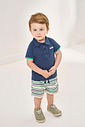 Conjunto Infantil Esportivo Clássico com Camisa Polo e Bermuda Listrada em Moletom Linho AZ MARINHO/OFF WHITE